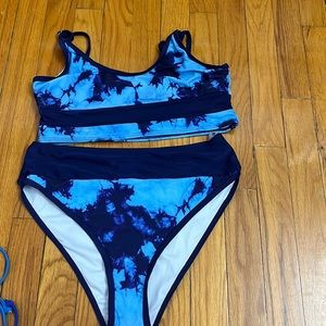 Shein Swim Suit Bathing Suit Large Tie Dye Blue